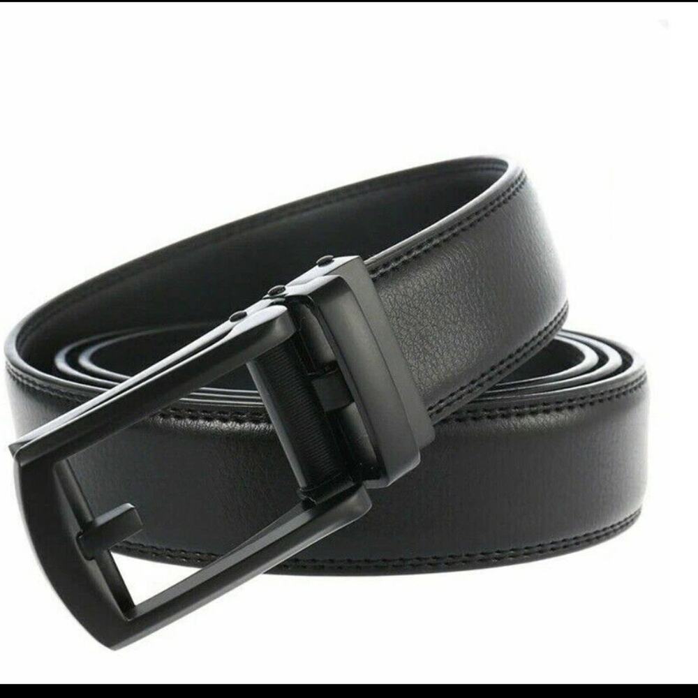 CGHart Men's Cowhide Belt Alloy Pin Buckle Ratchet Black